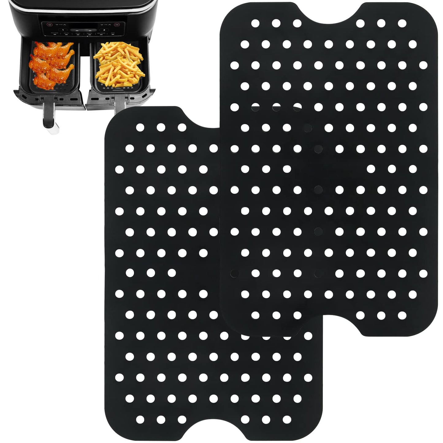 BYKITCHEN 2PCS Air Fryer Silicone Liner for Tower T17088 9L/Ninja Dual, Folding Large Air Fryer Basket Pot, Air Fryer Accessories for Ninja AF400UK/AF451UK 9.5L/Salter/Instant Vortex Plus Air Fryer