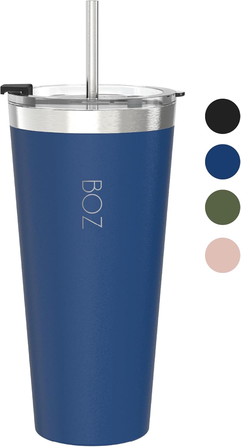 BOZ Insulated Tumbler Cup - Stainless Steel with Lid and Straw - Thermal Cup Perfect for Hot and Cold Drinks - BPA Free (650 ml / 22oz, Blue)