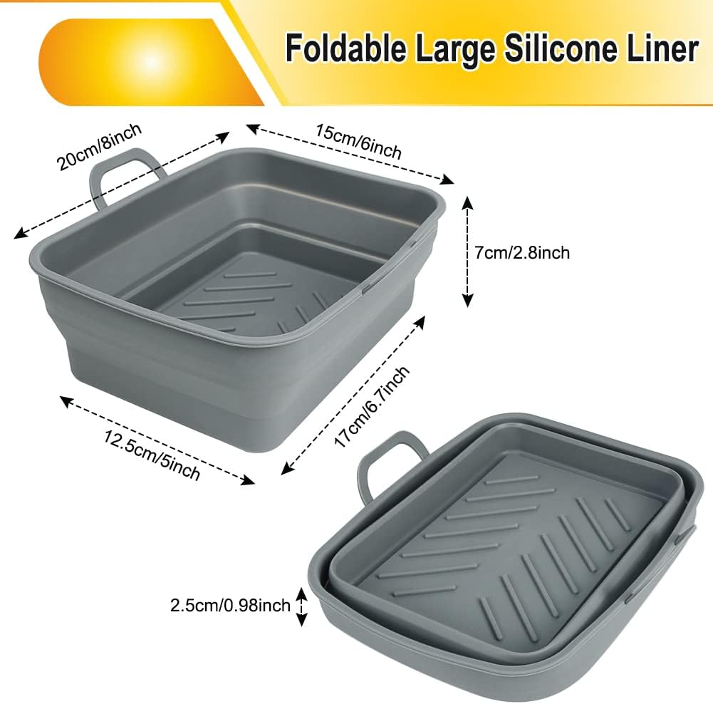 BYKITCHEN 2PCS Air Fryer Silicone Liner for Tower T17088 9L/Ninja Dual, Folding Large Air Fryer Basket Pot, Air Fryer Accessories for Ninja AF400UK/AF451UK 9.5L/Salter/Instant Vortex Plus Air Fryer