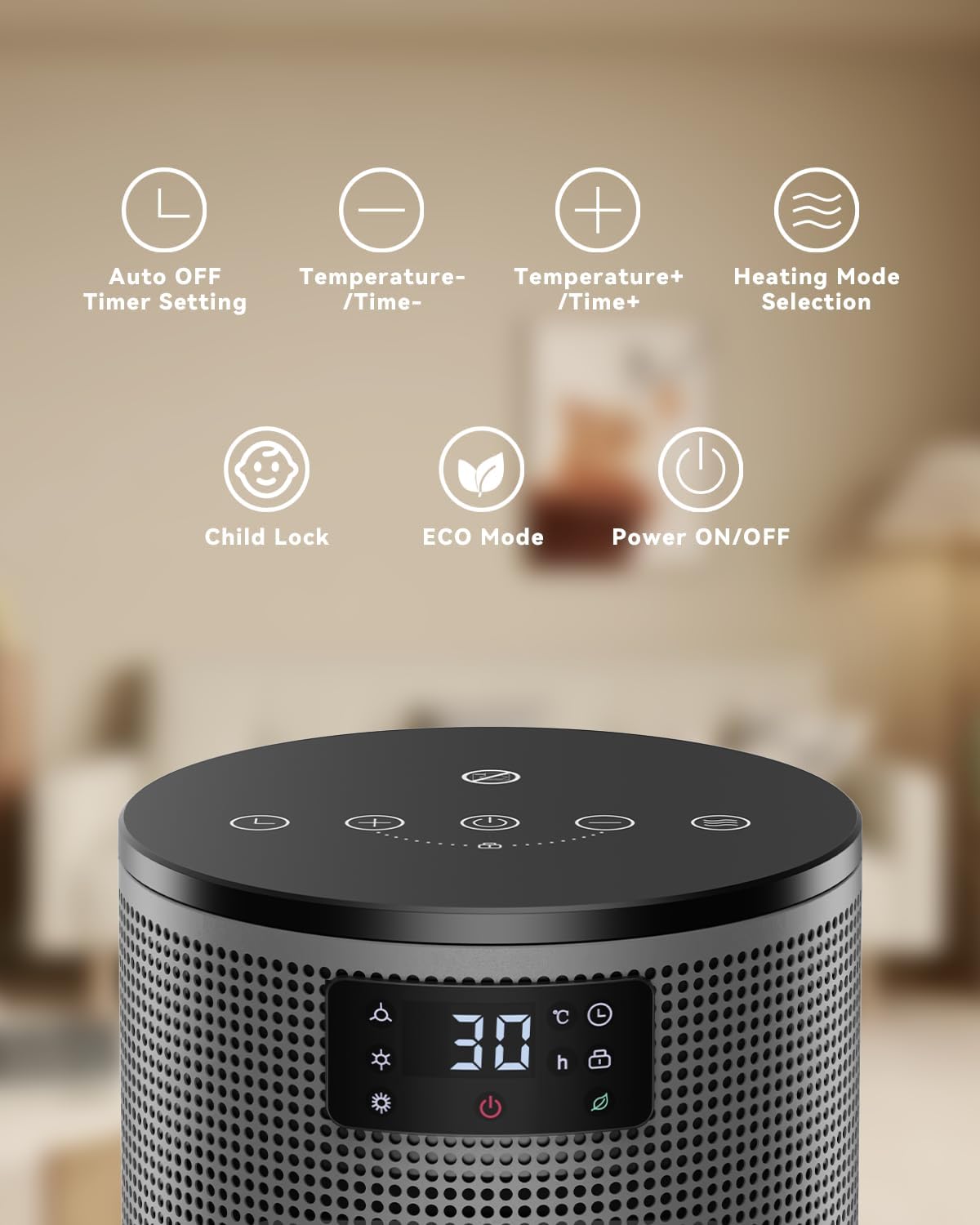 Electric Heater 1500W Space Silent Heaters for Home Low Energy, 4 Modes Portable Ceramic Fan Heater with Thermostat, Overheat & Tip Over Protection, 8H Timer, for Bedroom Indoor Use