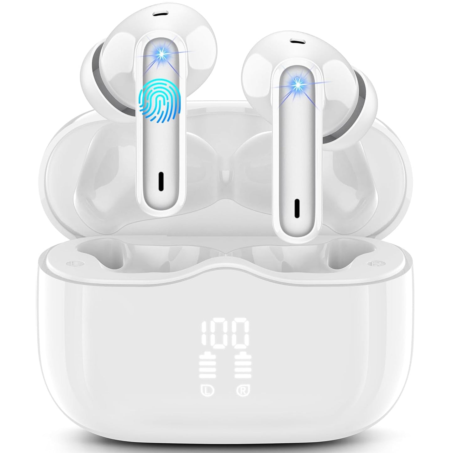 Wireless Earbuds, Bluetooth 5.3 Headphones in Ear with HiFi Stereo Deep Bass, 4 ENC Noise Cancelling Mic Wireless Earphones 40H Playtime, Bluetooth Earbuds Dual LED Display, IP7 Waterproof, USB-C