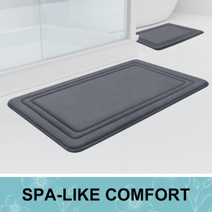 smiry Memory Foam Bath Mat - 40 x 60cm, Non-Slip, Super Absorbent, Comfortable - Machine-Washable Floor Rug, Dark Grey