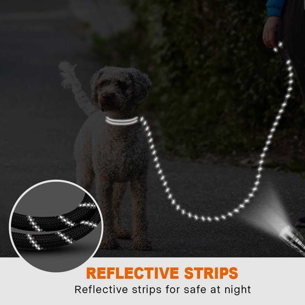Taglory Rope Dog Lead with Soft Padded Handle, 1.2 m Reflective Lead and Multi-Colour for Small Dogs, 1.0 cm, Black