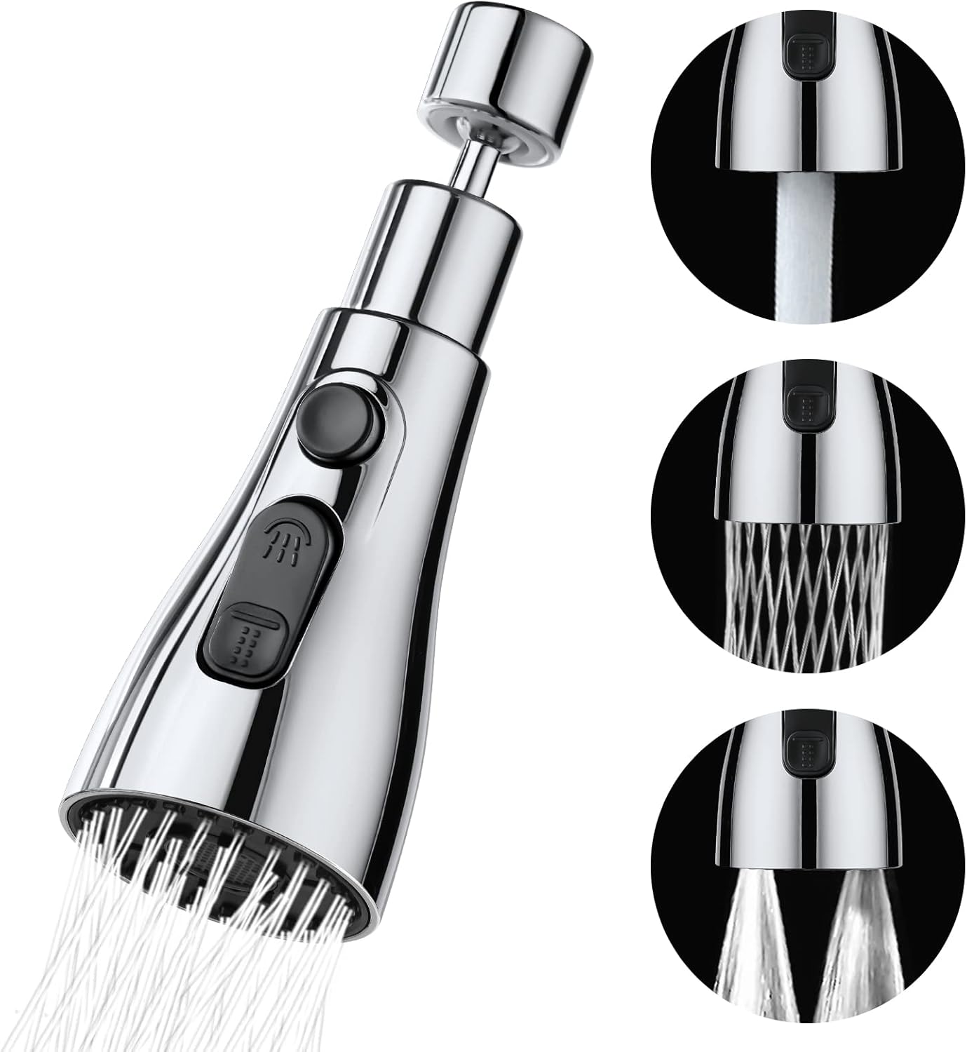 OSDUE Kitchen Tap Spray Head, 360° Swivel Spout, FM22 M24 Kitchen Sink Tap, Tap Faucet Attachment Spray with 3 Modes, Replacement Tap Bubbler Head Aerator,Tap Adapter Accessories,G1/2