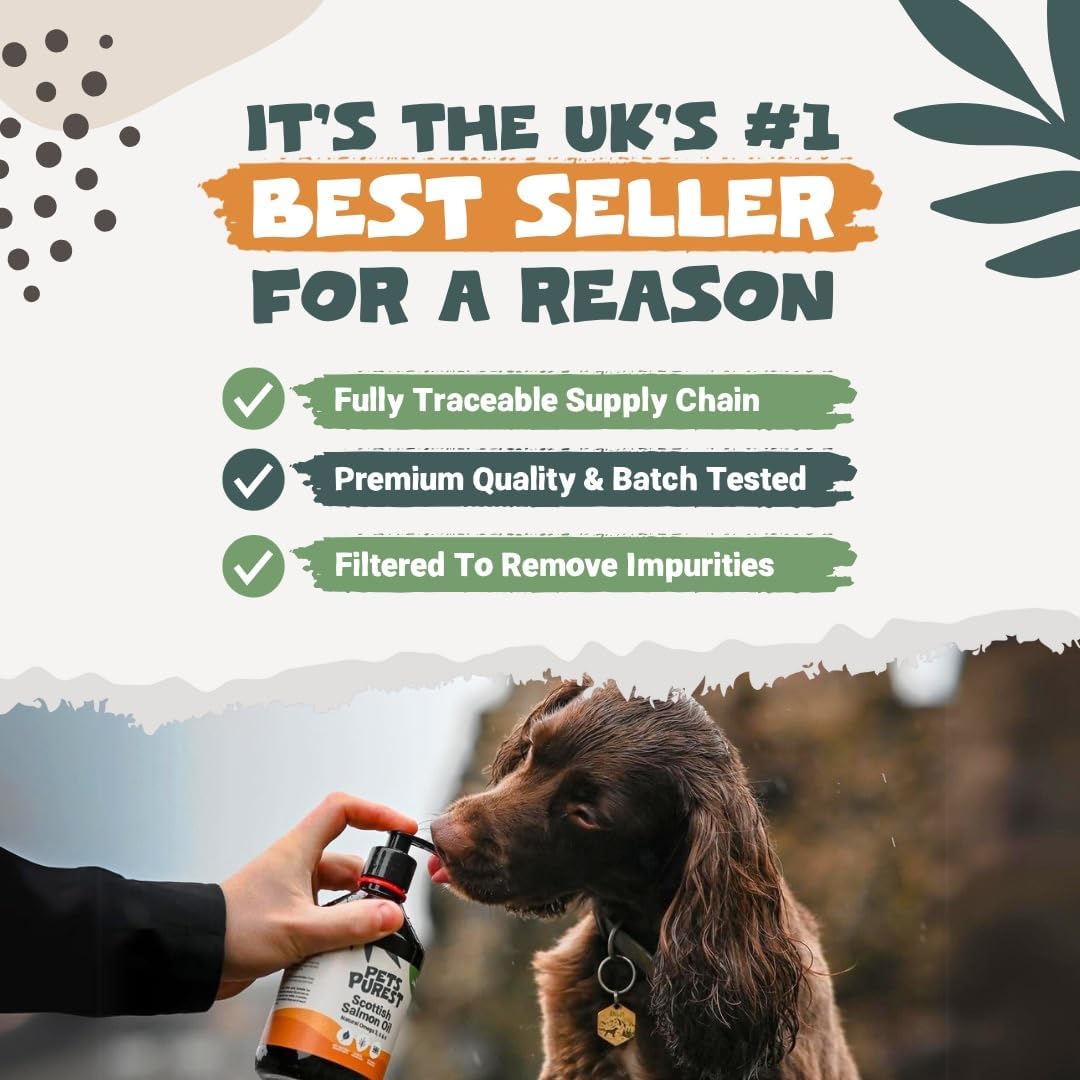 Scottish Salmon Oil For Dogs, Cats, Horse, Ferret - Pure Omega 3, 6 & 9 Fish Oil Food Treats Supplement for Natural Coat, Immune Support, Itchy Skin, Joint & Brain Health (500ml)