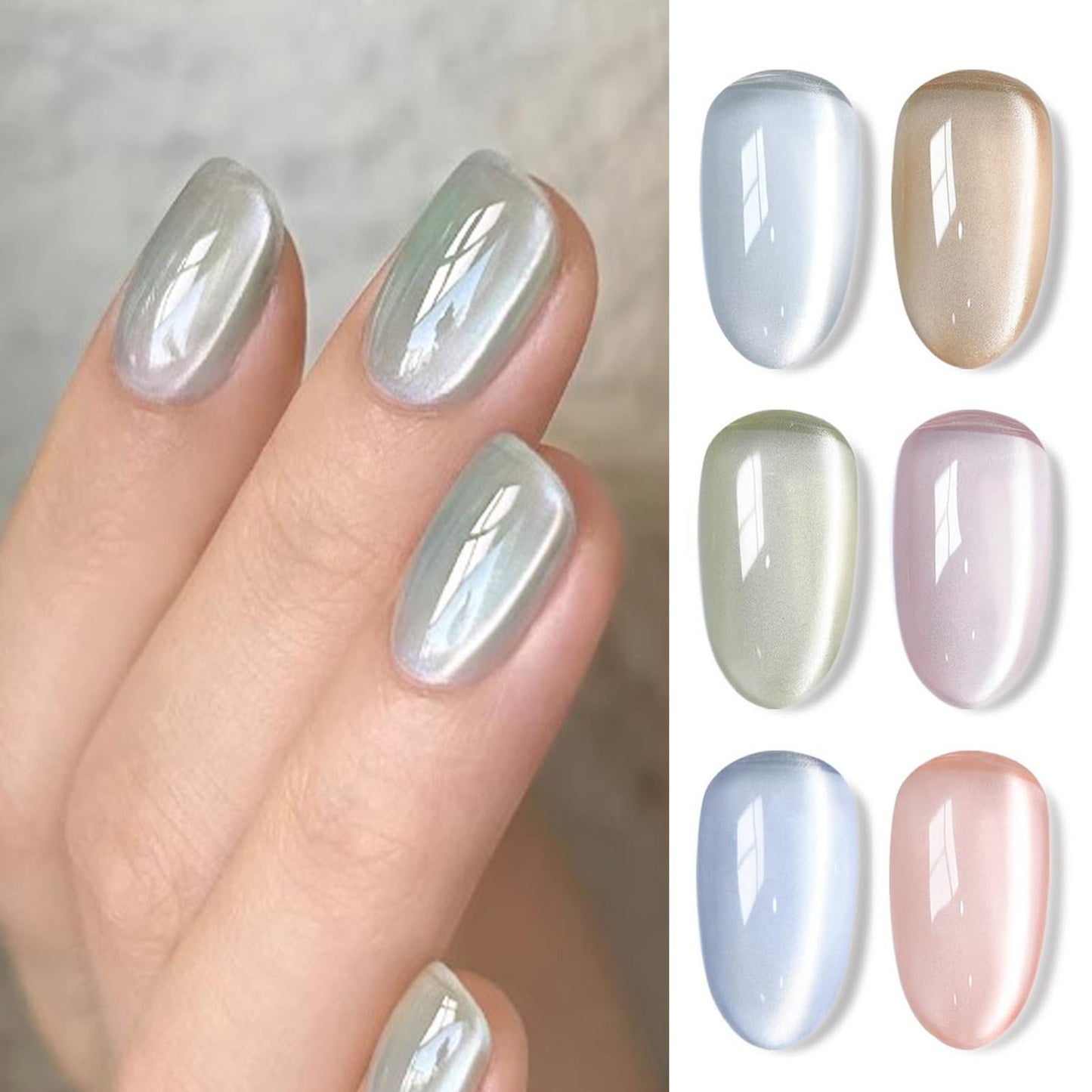 BORN PRETTY 6 Colors Jelly Nude Pink Cat Magnetic Eye Gel Polish Set with Magnet, Soak-Off U V/LED Iridescent Cat Gel for Nail Art Salon DIY Home
