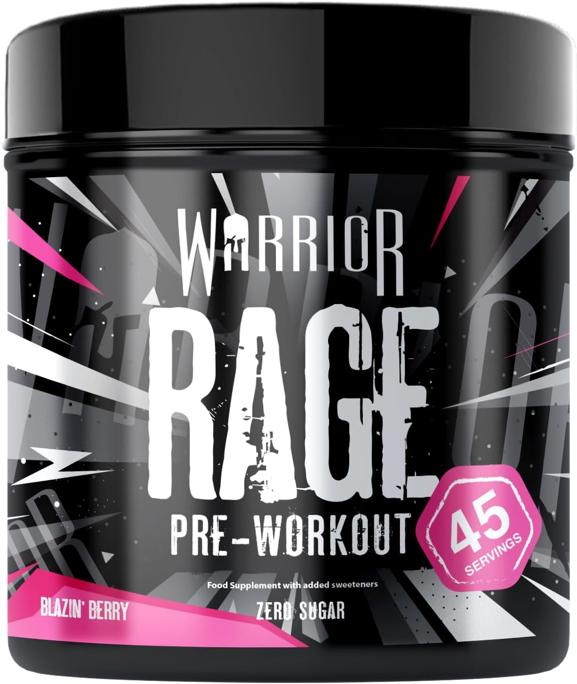Warrior Rage - Pre-workout Powder - 392g - Energy Drink Supplement with Vitamin C, Beta Alanine and Creatine Gluconate - 45 Servings (Blazin' Berry)