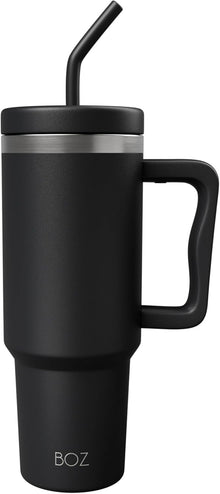 BOZ 40 oz Tumbler with Handle and Straw Lid - Cupholder-Friendly, Insulated Stainless Steel Water Bottle, Reusable Travel Mug, Ideal for Hot & Cold Beverages (Black)