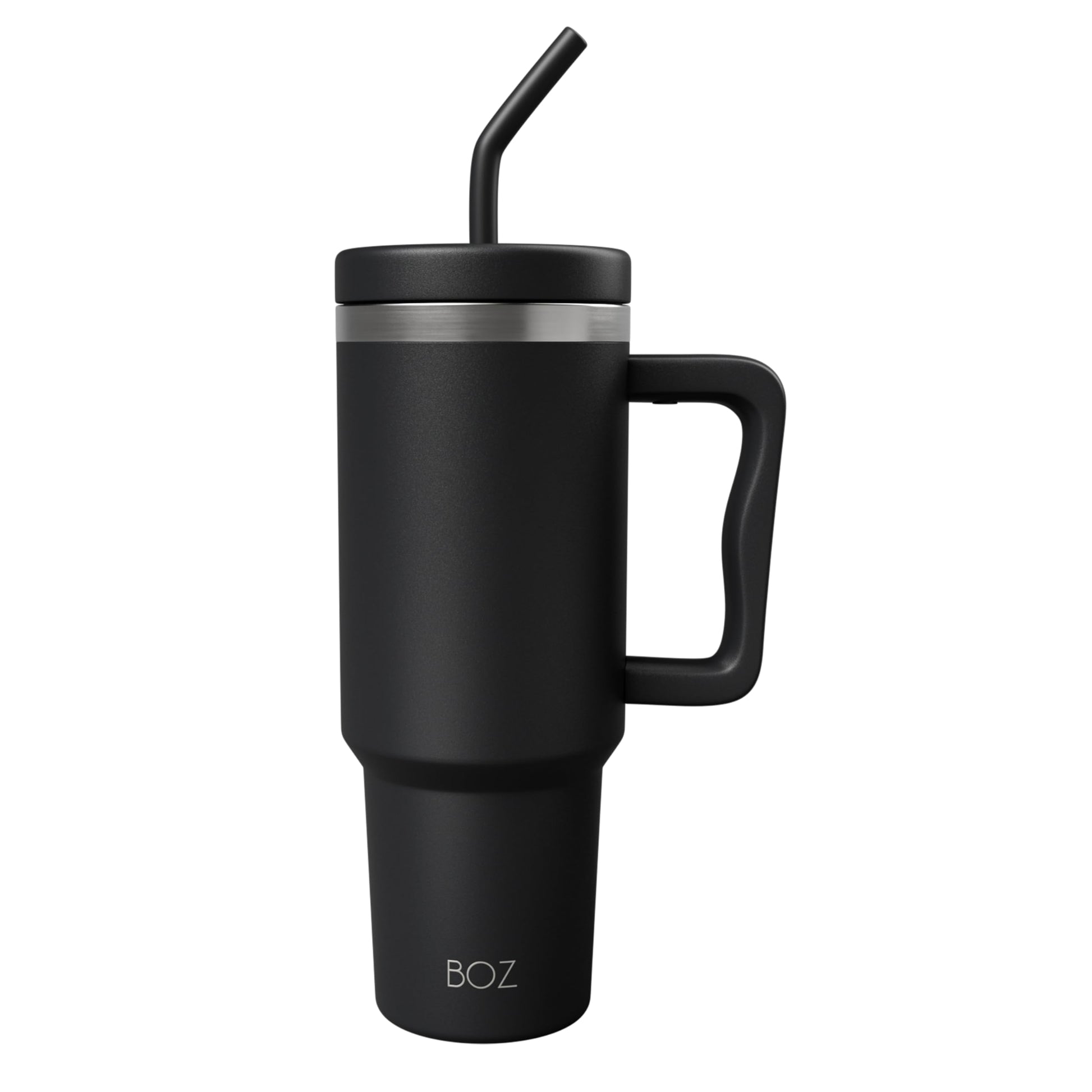 BOZ 40 oz Tumbler with Handle and Straw Lid - Cupholder-Friendly, Insulated Stainless Steel Water Bottle, Reusable Travel Mug, Ideal for Hot & Cold Beverages (White)