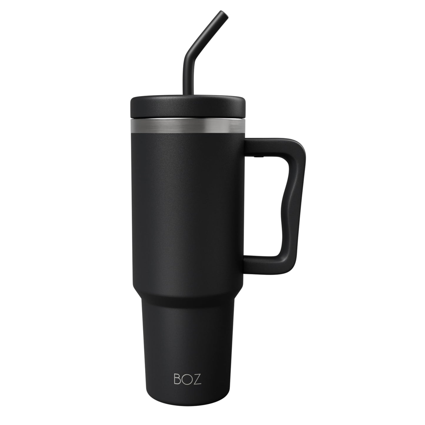 BOZ 40 oz Tumbler with Handle and Straw Lid - Cupholder-Friendly, Insulated Stainless Steel Water Bottle, Reusable Travel Mug, Ideal for Hot & Cold Beverages (Black)