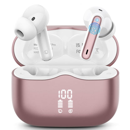 Wireless Earbuds, Bluetooth 5.3 Headphones in Ear with HiFi Stereo Deep Bass, 4 ENC Noise Cancelling Mic Wireless Earphones 40H Playtime, Bluetooth Earbuds Dual LED Display, IP7 Waterproof, Grey