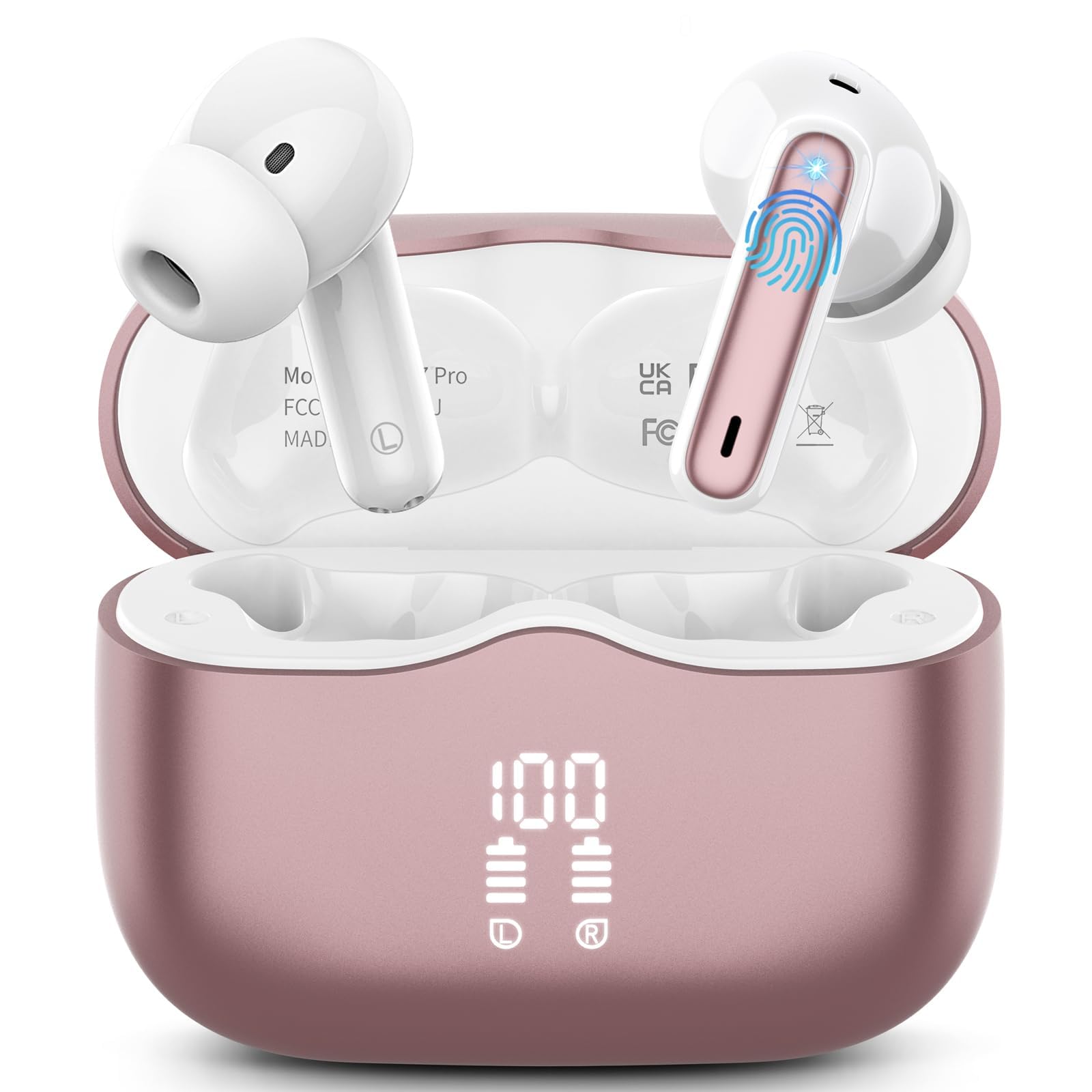 Wireless Earbuds, Bluetooth 5.3 Headphones in Ear with HiFi Stereo Deep Bass, 4 ENC Noise Cancelling Mic Wireless Earphones 40H Playtime, Bluetooth Earbuds Dual LED Display, IP7 Waterproof, Blue