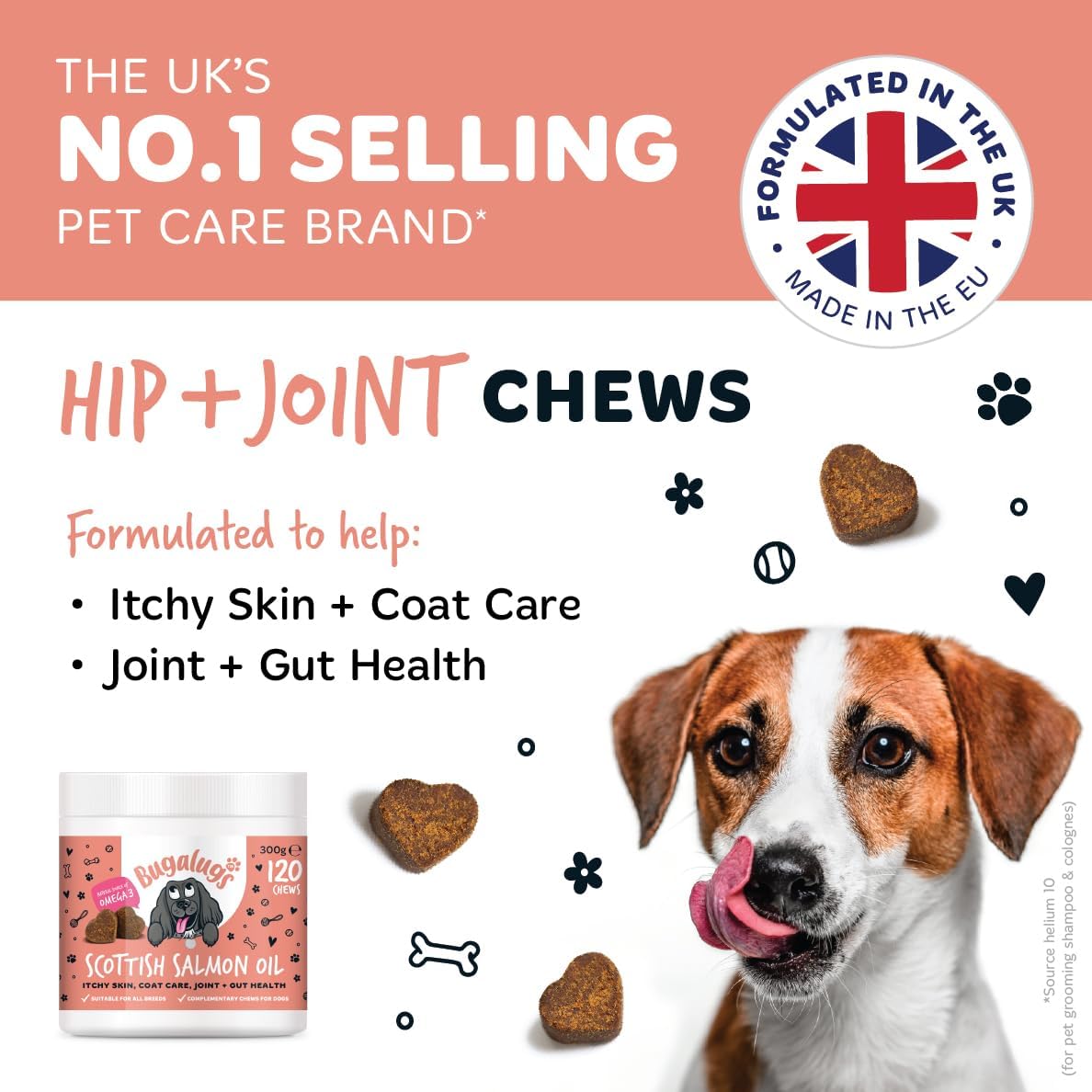 Bugalugs Scottish Salmon Oil Chews For Dogs, Dog Supplement Supports Skin And Coat, Dog Itchy Skin & A Moulting, Omega 3 Fish Oil (120 Chews, Salmon)