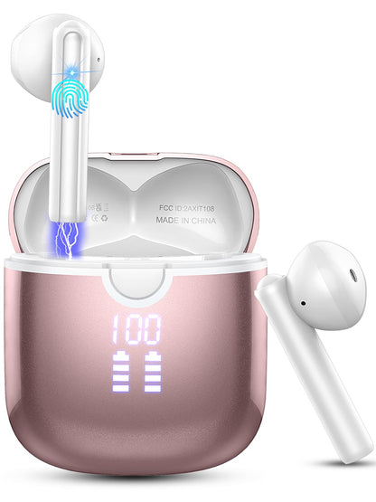 Wireless Earbuds, Bluetooth 5.4 Headphones with 4 ENC Noise Cancelling Microphone, Ear buds with HiFi Stereo Deep Bass, Bluetooth Earphones 45H Playtime LED Display, IP7 Waterproof, Dark Black