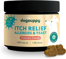 DogSuppy Itch Relief Probiotics for Dogs - Stop Scratching & Paw Licking, Relieve Allergies & Yeast - Supplement for Dogs, 100% Natural, [Without Meat], 60 Soft Chews, Includes Bonus Dental Sticks