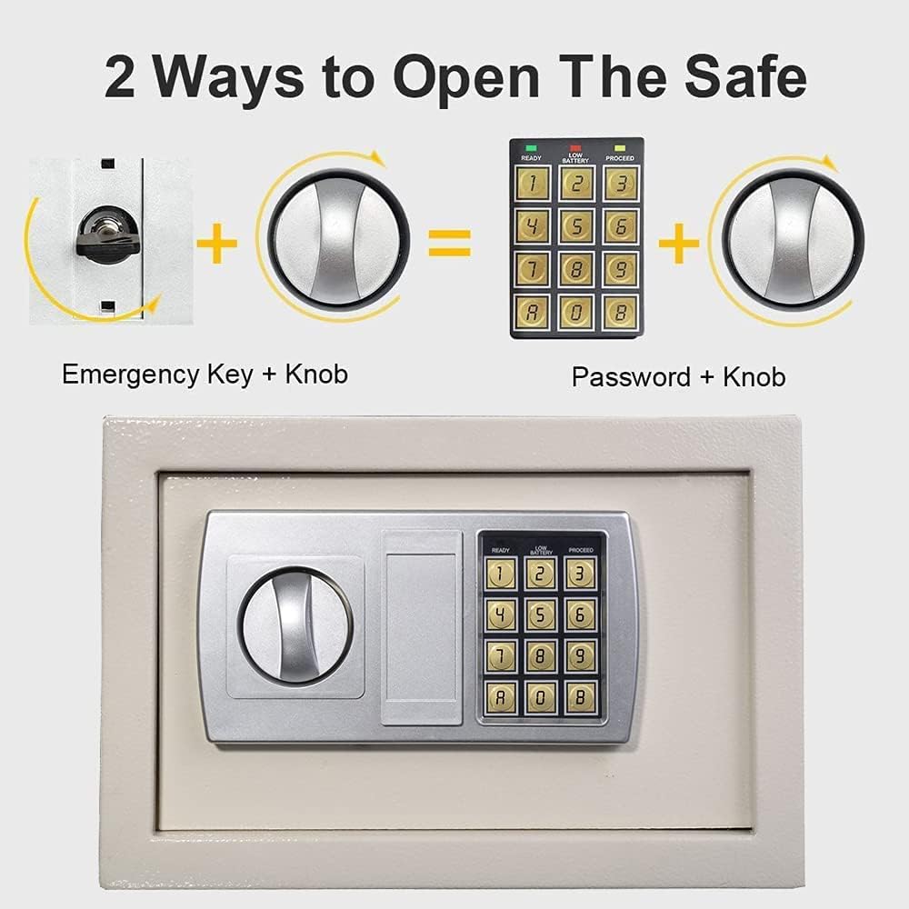 Safes for Home Fireproof Waterproof with 2 Manual Override Keys, 8.5L Security Safe Cash Box with Double Digital Keypad and Safety Key Lock Cabinet Safes, White