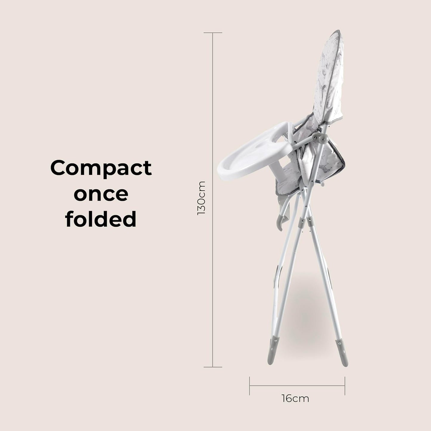 My Babiie MBHC1 Compact Highchair – Ultra Lightweight (5kg), Foldable, Easy Clean, Padded Seat, Footrest, Tray Cup Holder, for Toddler, from 6 Months to 3 Years (15kg) – Elephants