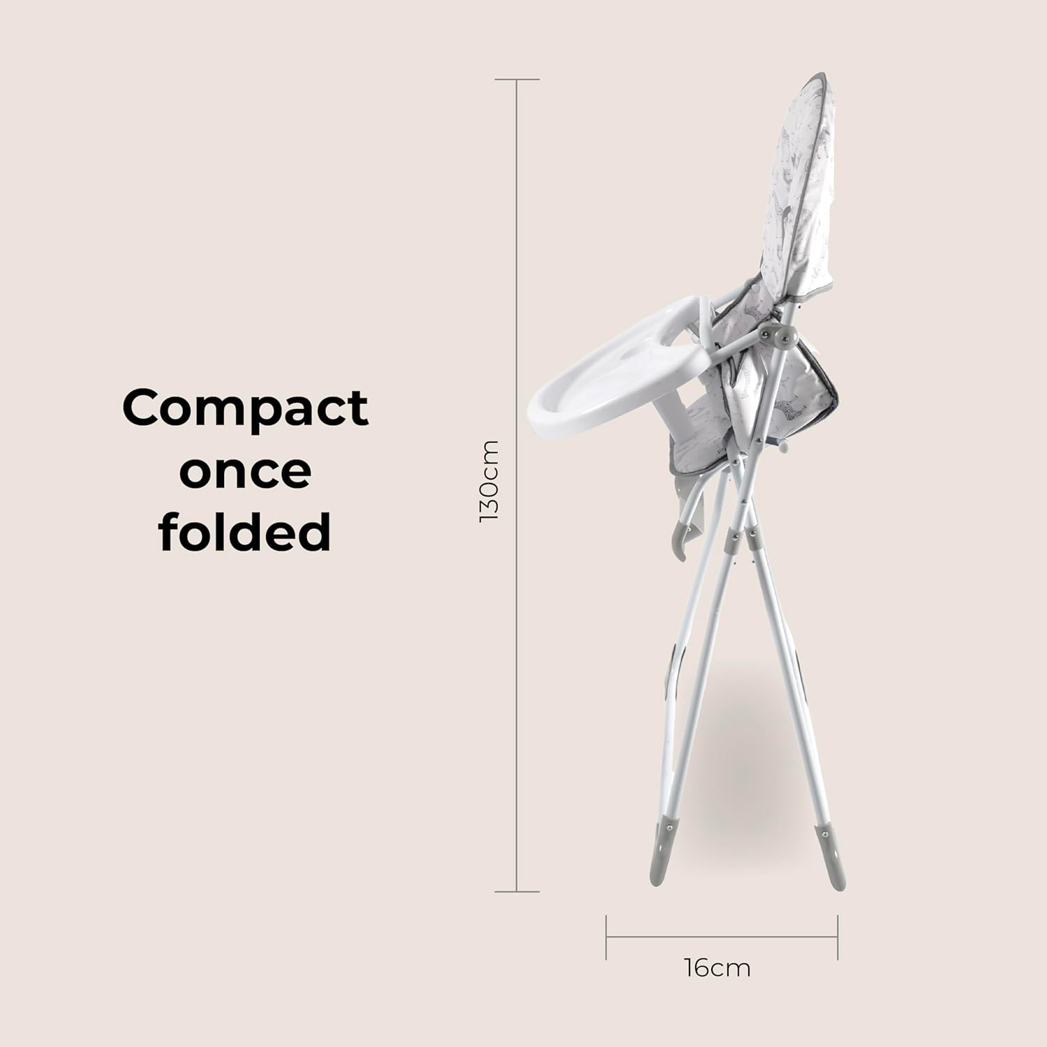 My Babiie MBHC1 Compact Highchair – Ultra Lightweight (5kg), Foldable, Easy Clean, Padded Seat, Footrest, Tray Cup Holder, for Toddler, from 6 Months to 3 Years (15kg) – Elephants