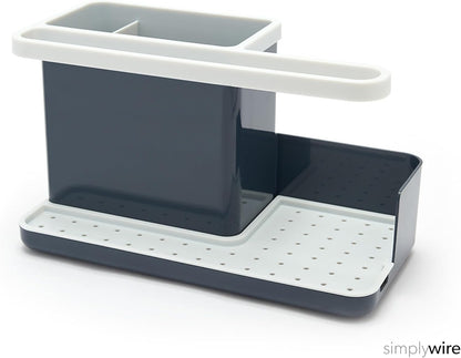 simplywire – Sink Tidy/Caddy – Kitchen Sink Organiser – Removable Drip Tray – Non-Slip - Grey & White