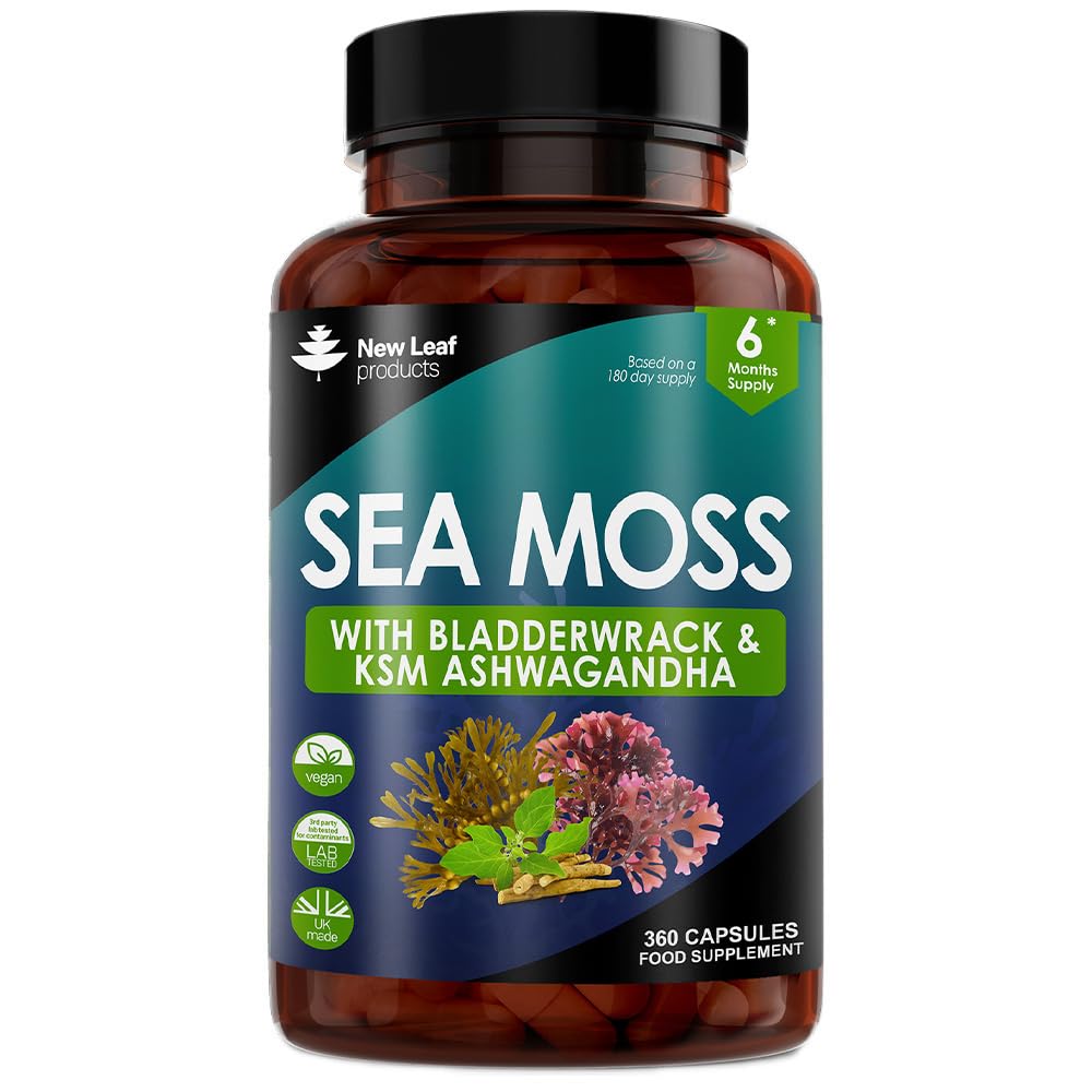 Sea Moss Complex - Pure Irish Sea Moss Capsules with Bladderwrack & KSM Ashwagandha - High Strength Sea Moss Capsule - 120 Fill Vegan Irish Sea Moss Capsules Made in The UK by New Leaf