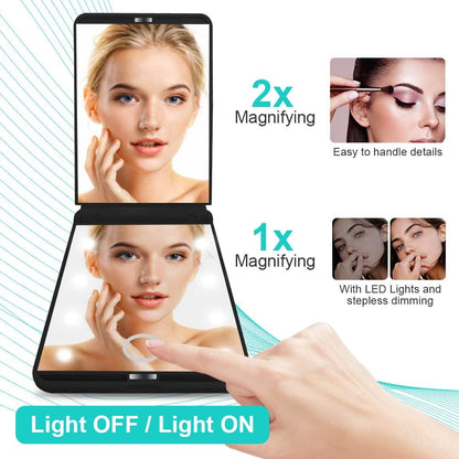 Victoper Rantizon Portable Makeup Mirror Dimmable 8 LEDs Lighted Mirror 1X & 2X Magnification Cosmetic Illuminated Handbag Mirror Foldable Double Facettes Pocket Mirror Compact Mirror…
