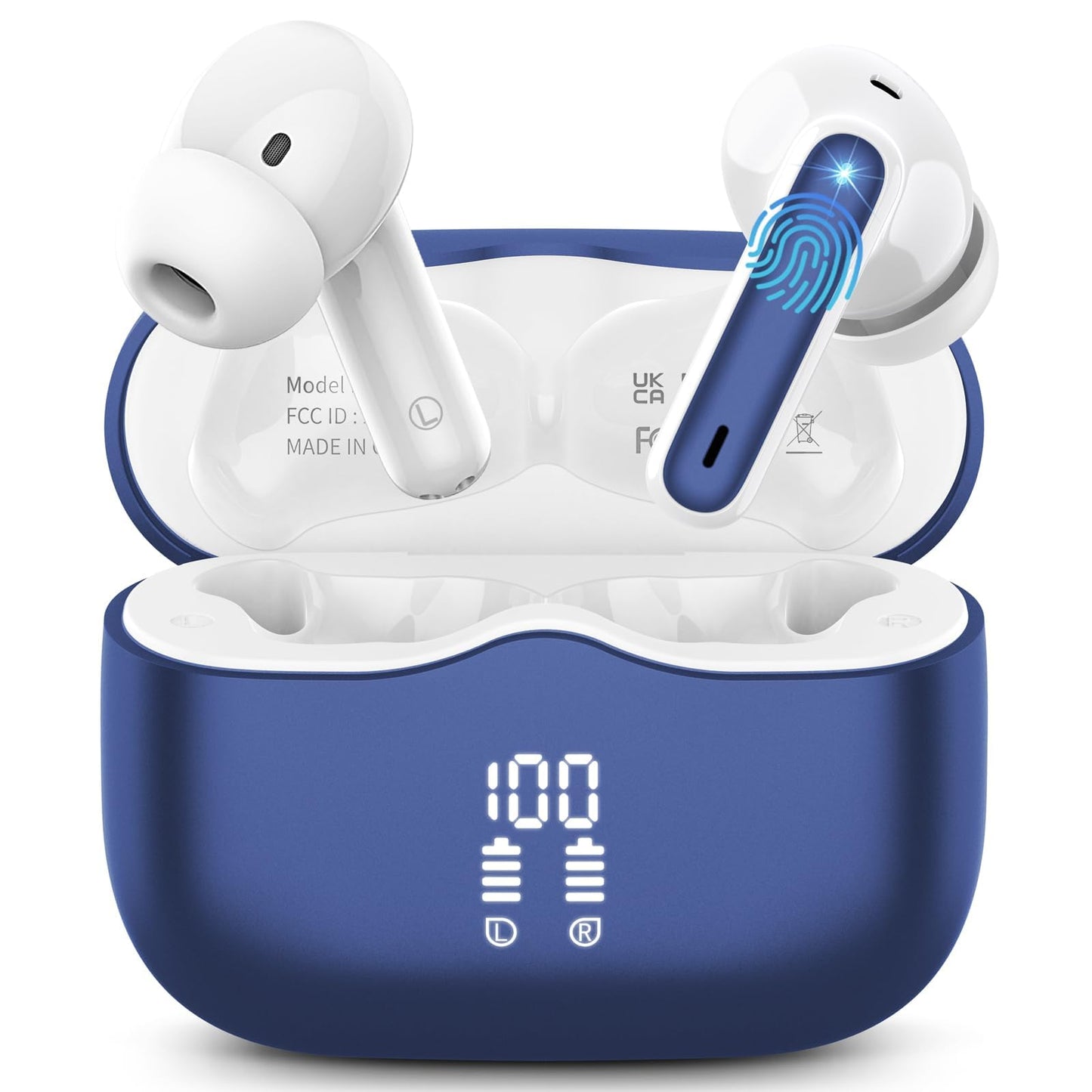 Wireless Earbuds, Bluetooth 5.3 Headphones in Ear with HiFi Stereo Deep Bass, 4 ENC Noise Cancelling Mic Wireless Earphones 40H Playtime, Bluetooth Earbuds Dual LED Display, IP7 Waterproof, Grey