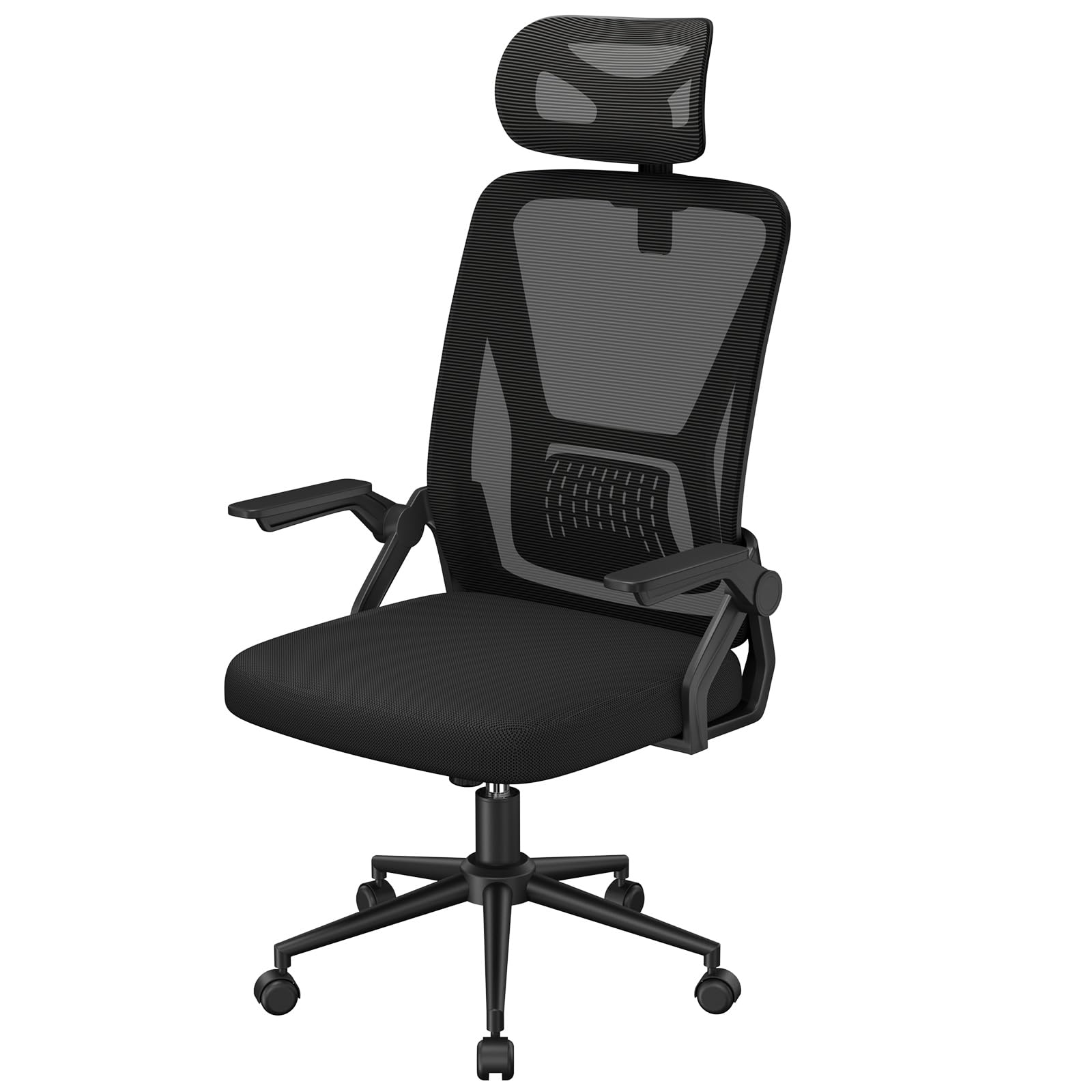 naspaluro Computer Desk Chair, Ergonomic Office Chair with 3D Lumbar Support, Flip-up Armrests Mesh Chair with Metal Claws, Mid-Back Home Office Chair-Black
