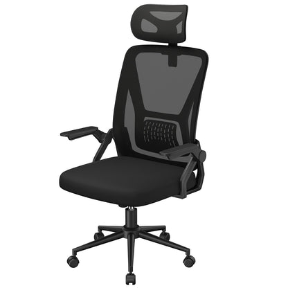 naspaluro Computer Desk Chair, Ergonomic Office Chair with 3D Lumbar Support, Flip-up Armrests Mesh Chair with Metal Claws, Mid-Back Home Office Chair-Black