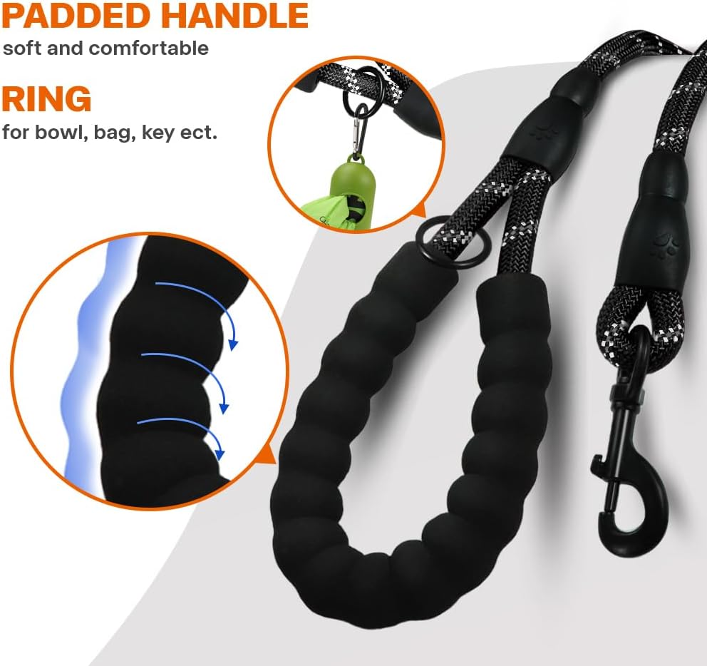 Taglory Rope Dog Lead with Soft Padded Handle, 1.2 m Reflective Lead and Multi-Colour for Small Dogs, 1.0 cm, Black