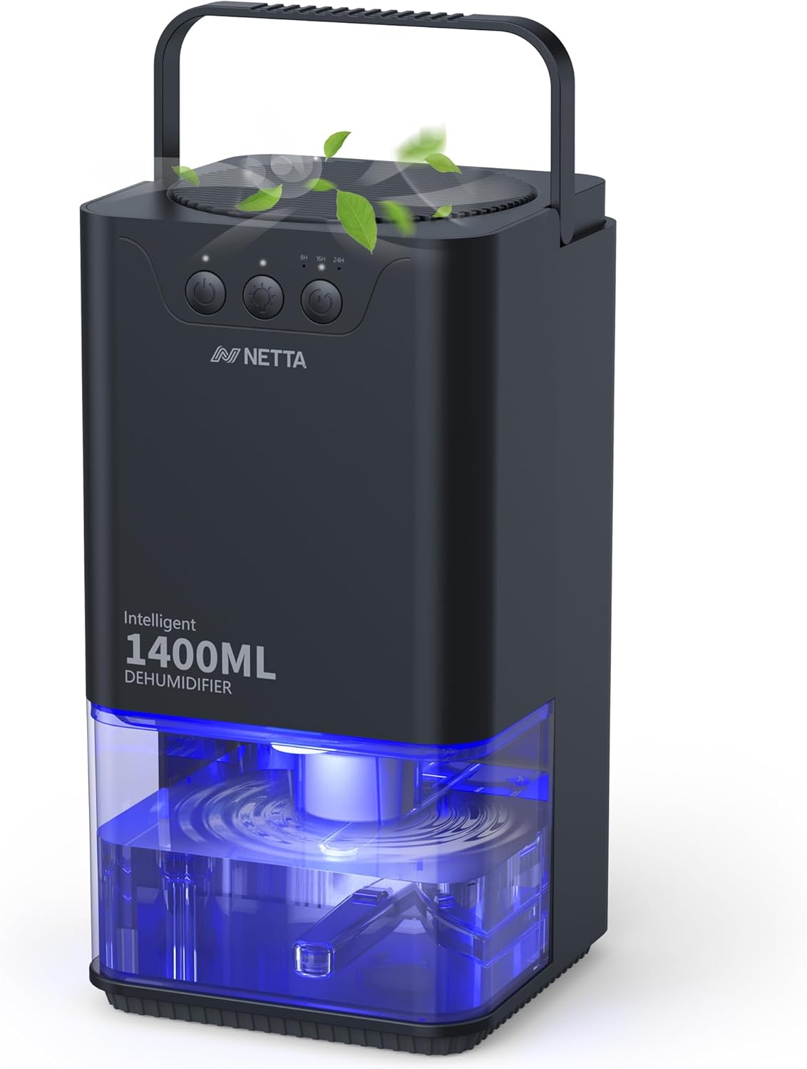 NETTA Dehumidifiers for Home Damp 1400ml Dehumidifier with Ultra Quiet & Auto Shut off 3 Colorful LED, 24Hr Timer Portable Mini Dehumidifier for Wardrobe Bathroom Closet - Black