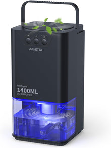NETTA Dehumidifiers for Home Damp 1400ml Dehumidifier with Ultra Quiet & Auto Shut off 3 Colorful LED, 24Hr Timer Portable Mini Dehumidifier for Wardrobe Bathroom Closet - Black