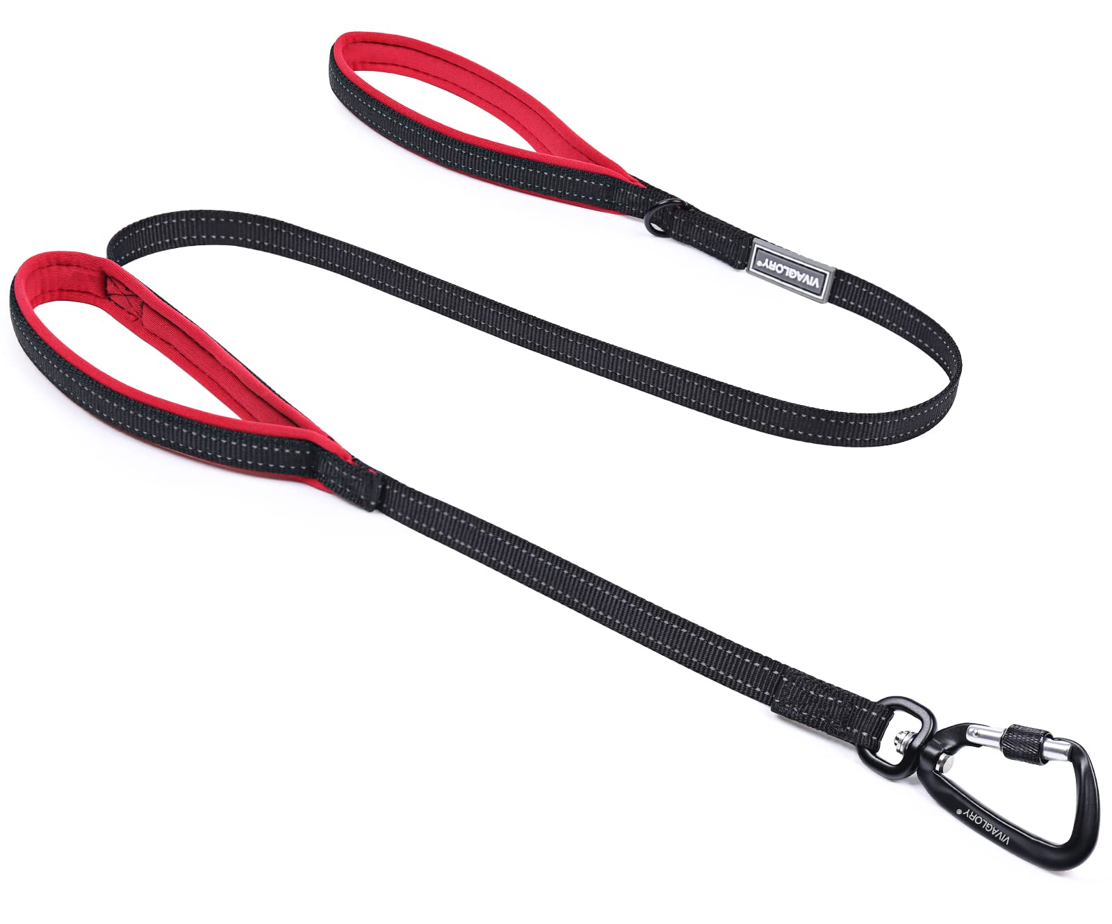 Traffic Handle Dog Lead, Soft Two Padded Handles Dog Leash, Strong Reflective & Metal Hook Training Dog Lead, Black
