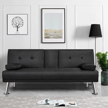Yaheetech Sofa Bed Fabric Click Clack Sofa Bed with 2 Cup Holders, Convertible Futon Settee, Futon Recliner Lounge for Living Room, Spare Room, Bedroom, Black