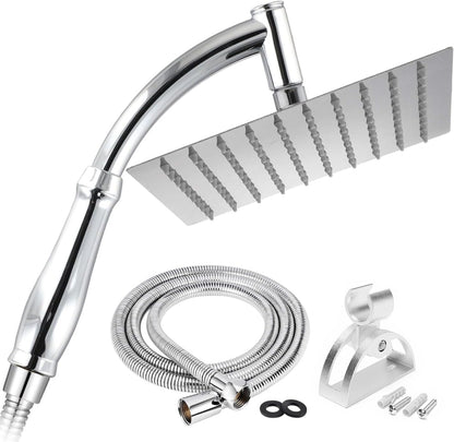 Rainfall Shower Head and Hose, Big Shower Head Set for High Pressure Shower Replacement, Universal Showers Head with 1.5m Hose and Bracket, Shower Hose and Head with Wall Mount Holder