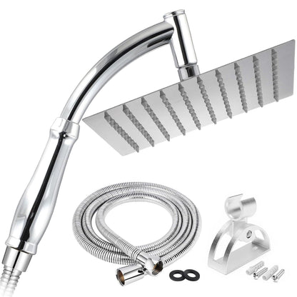 Square Rainfall Shower Head with Extension Arm - High Pressure Rain Shower Heads and Handheld Shower Arm - 8 inch Large Waterfall Chrome Showerhead, Silver