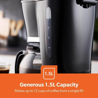 GEEPAS 1.5L Filter Coffee Machine | 800W Coffee Maker for Instant Coffee, Espresso, Macchiato & More | Boil-Dry Protection, Anti-Drip Function, Automatic Turn-Off Feature, Black