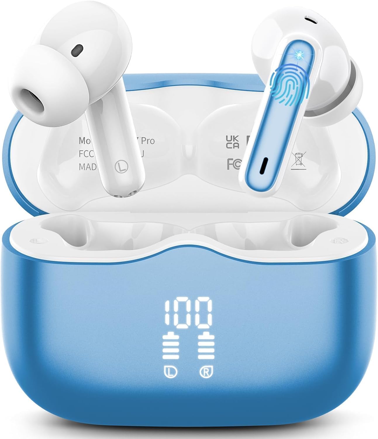 Wireless Earbuds, Bluetooth 5.3 Headphones in Ear with HiFi Stereo Deep Bass, 4 ENC Noise Cancelling Mic Wireless Earphones 40H Playtime, Bluetooth Earbuds Dual LED Display, IP7 Waterproof, USB-C