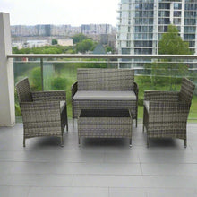 Grey Rattan Garden Furniture Set Patio Conservatory Balcony Indoor Outdoor 4 Seater Piece Glass Top Coffee Table Modular Sofa Loveseat with Cushions