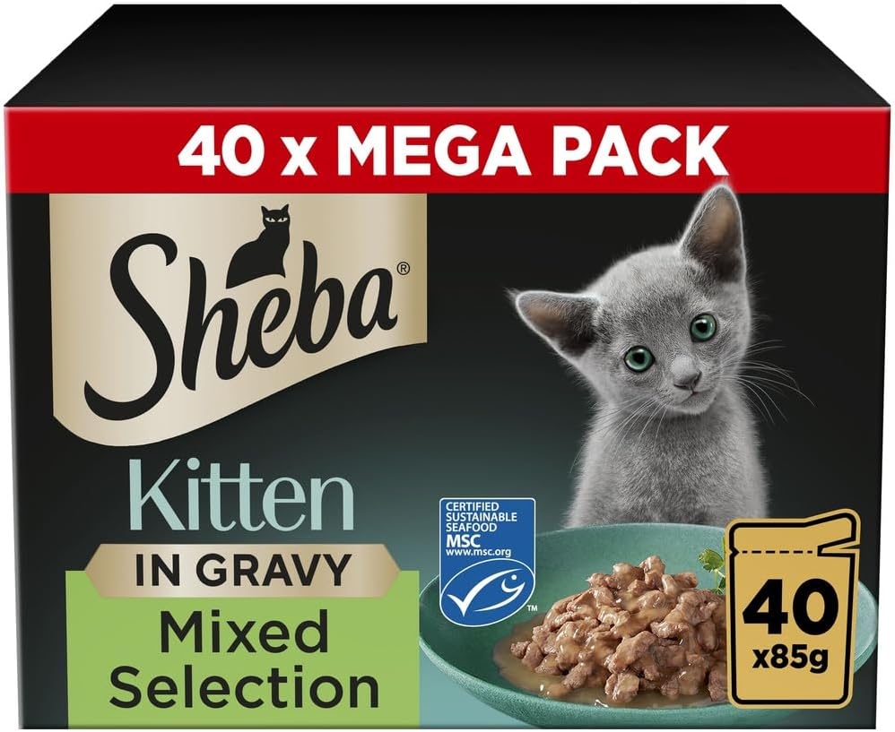 Sheba Sauce Collection Cat Food Pouch for Kitten Mixed Selection in Gravy 40x85g