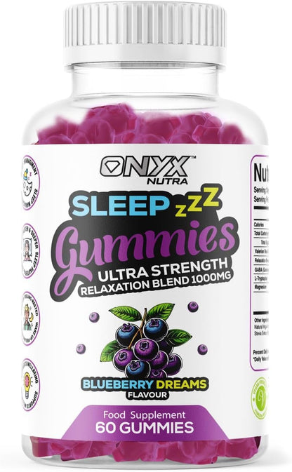 Sleep Gummies with Magnesium | Blueberry Dreams Flavour | Night Bedtime Support | Vegan Chewable Gummys 60 Gummies (30 Servings)