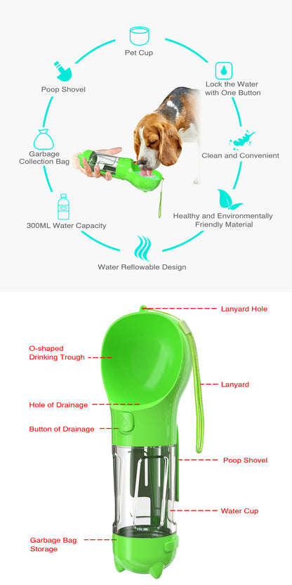 4 in 1 Pet Multi-functional Water Bottle Capacity: 300ml - 500ml