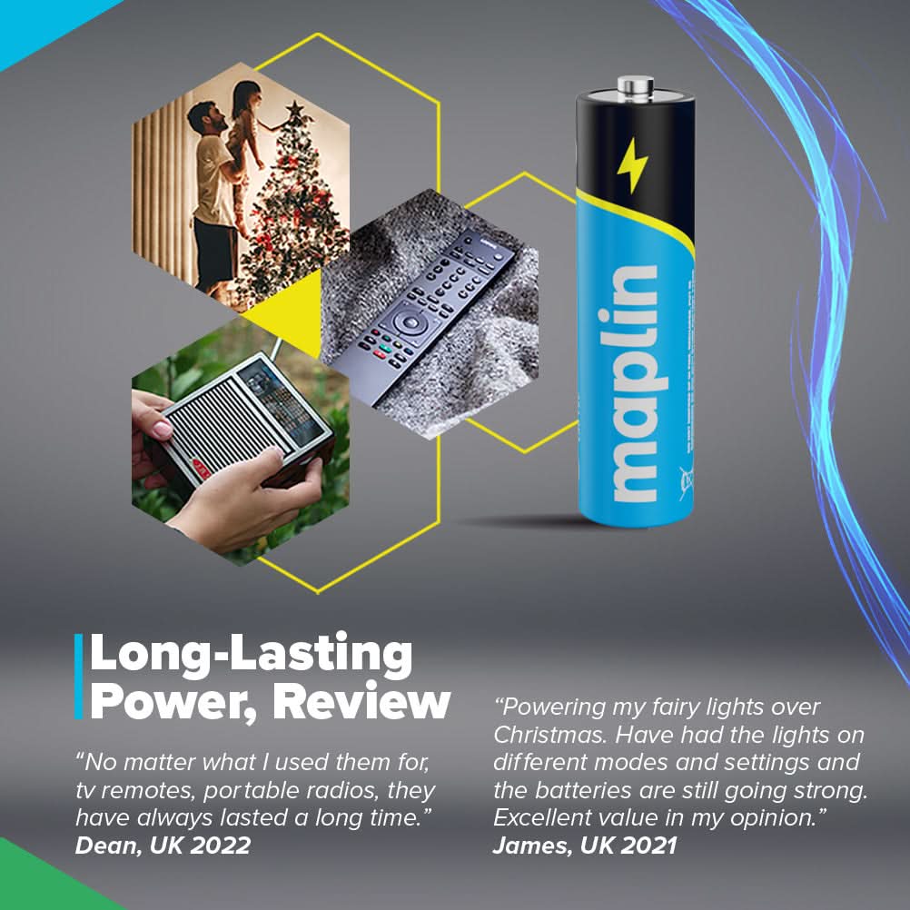 Maplin 40x AA LR6 7 Year Shelf Life High Performance 1.5V Alkaline Batteries with Universal Battery Tester