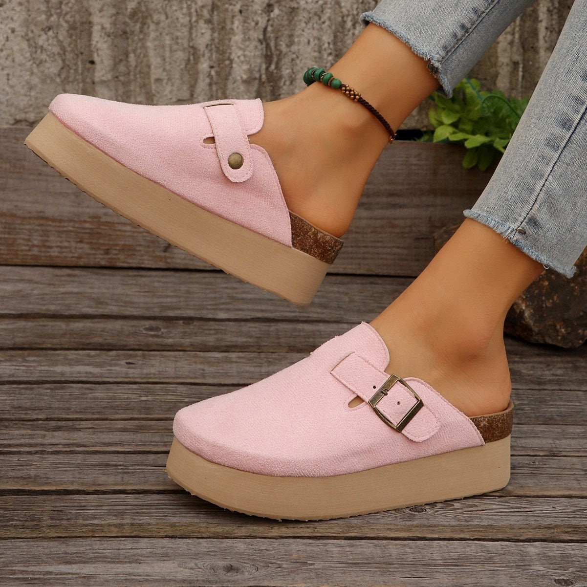 Thick Sole Half Slippers Women's Toe Cap Slip-on