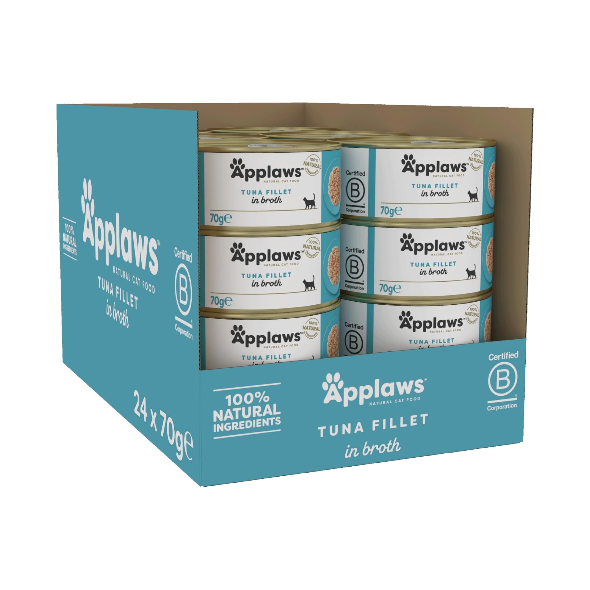 Applaws Natural Wet Cat Food, Multipack Chicken and Fish Selection in Broth 70 g Tin (Pack of 12)