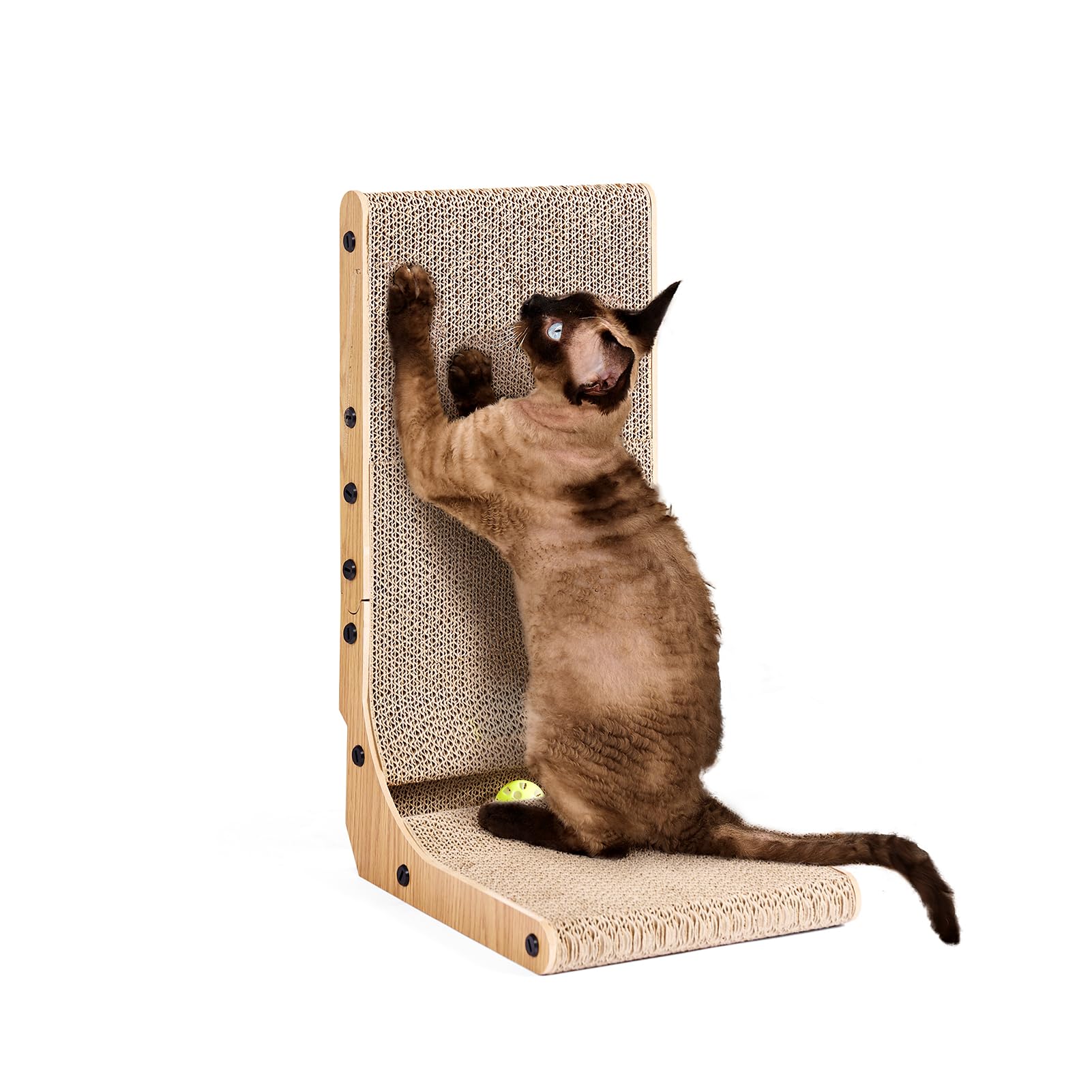 EHEYCIGA 68cm L-Shape Vertical Cardboard Scratching Board for Indoor Cats, Large Scratch Pad With Ball Toy