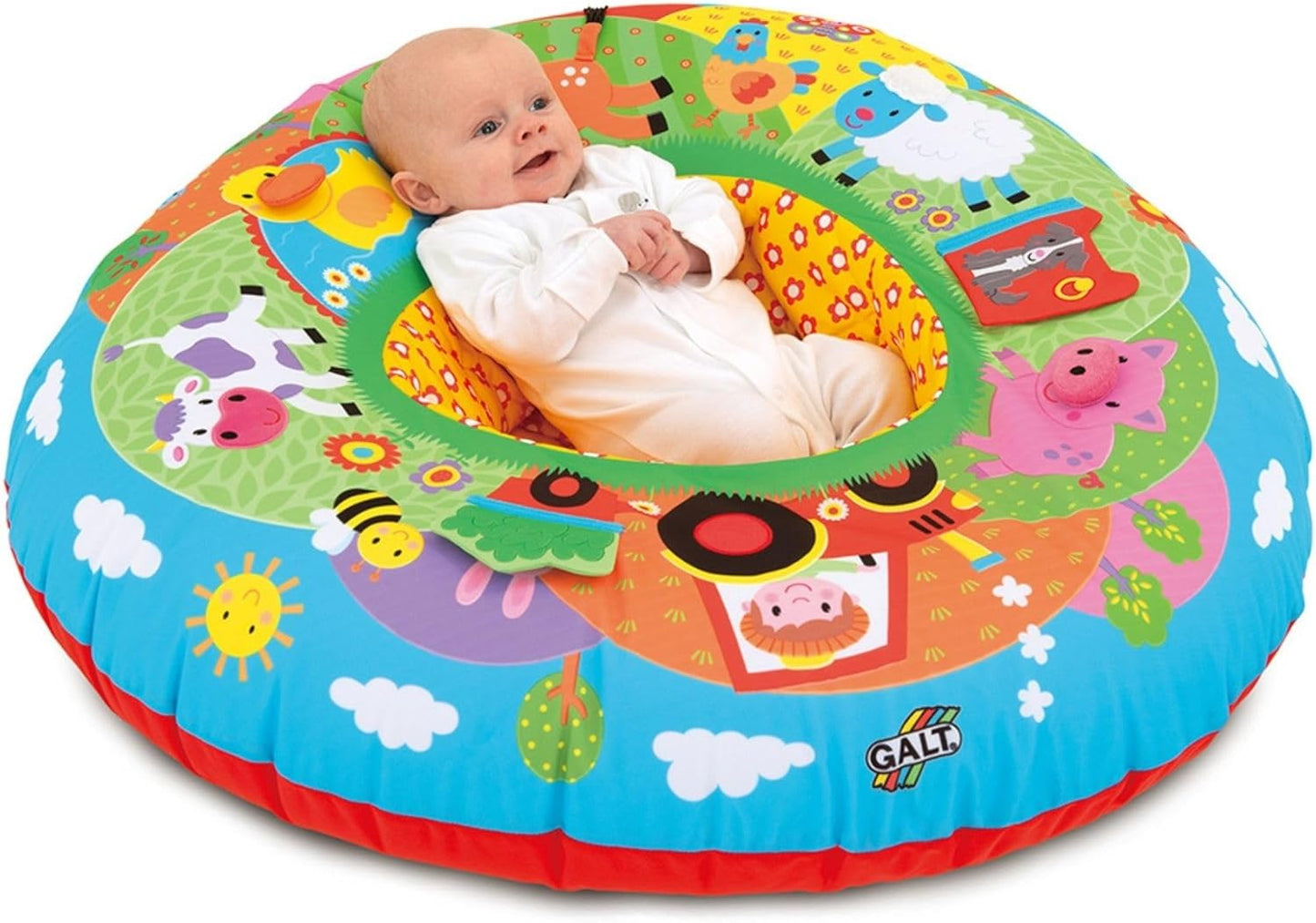 Galt Playnest, Farm - Baby Sit Me Up with Inflatable Ring, Head & Neck Support, 8 Sensory Activities, 90cm Diameter & Machine Washable Cover - Easy Travel, Suitable from Birth - Ages 0 Months Plus