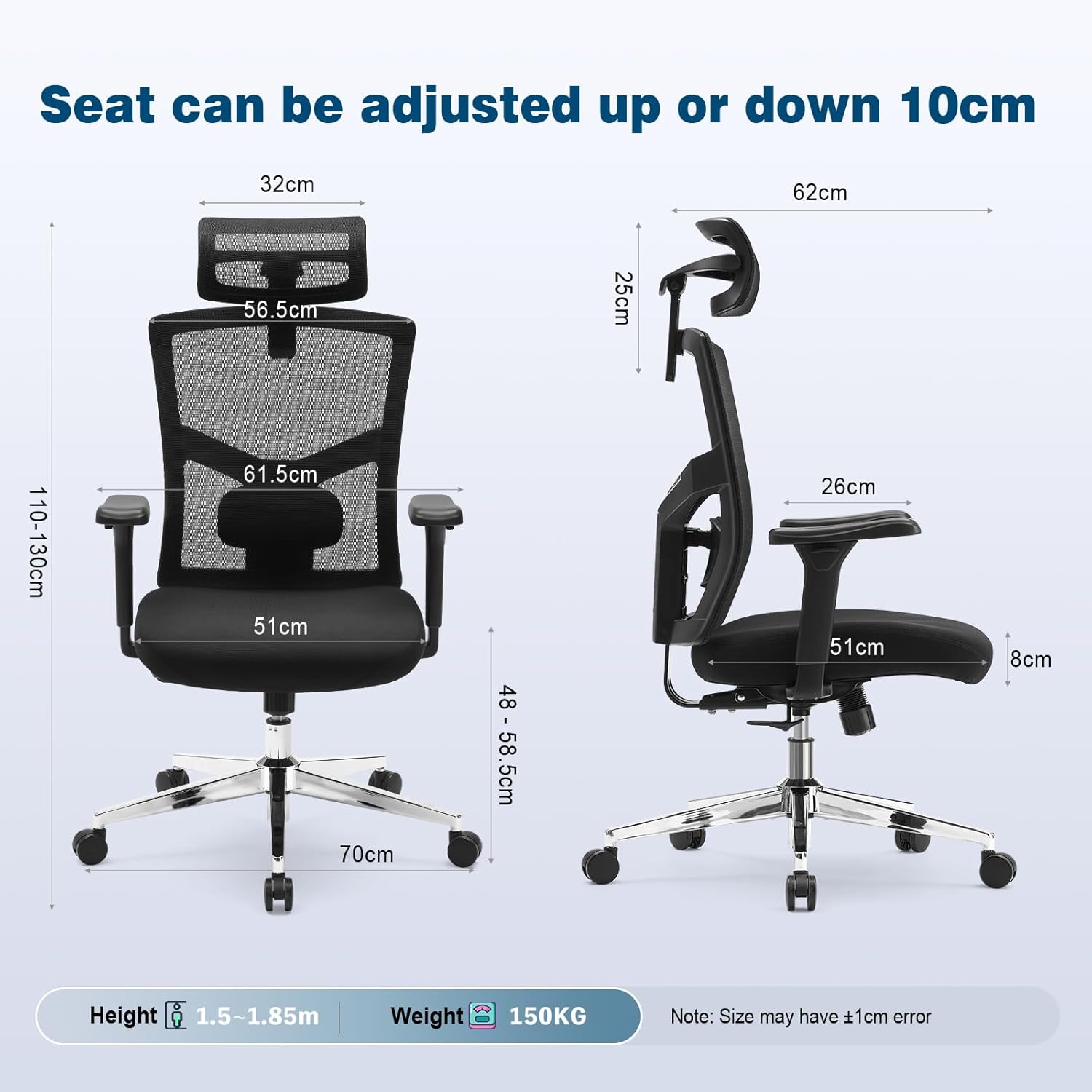 Magic Life Ergonomic Office Chair, Computer Desk Chair with Adjustable Headrest and Lumbar Support, High Back Cutton Cushion Swivel Chair for Home Office