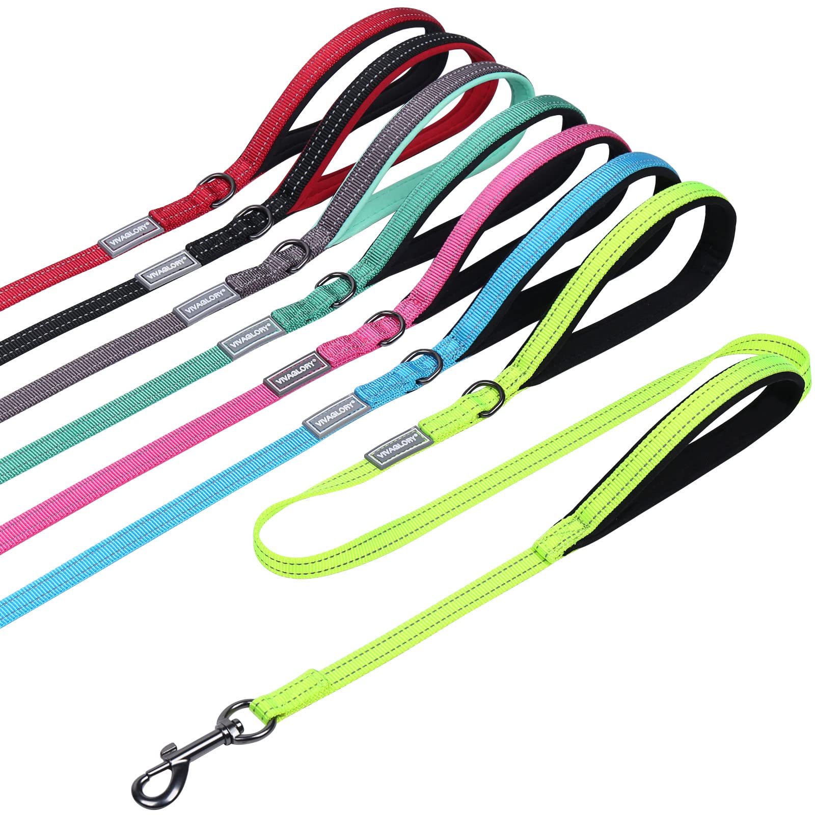 Traffic Handle Dog Lead, Soft Two Padded Handles Dog Leash, Strong Reflective & Metal Hook Training Dog Lead, Black