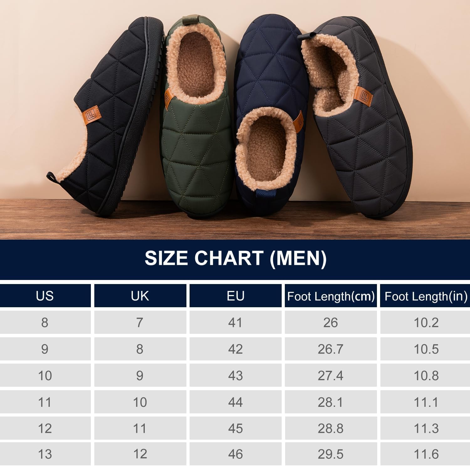 FamilyFairy Men's Warm Quilted Memory Foam Slippers Non-Slip House Shoes with Elastic Gores for Indoor Outdoor