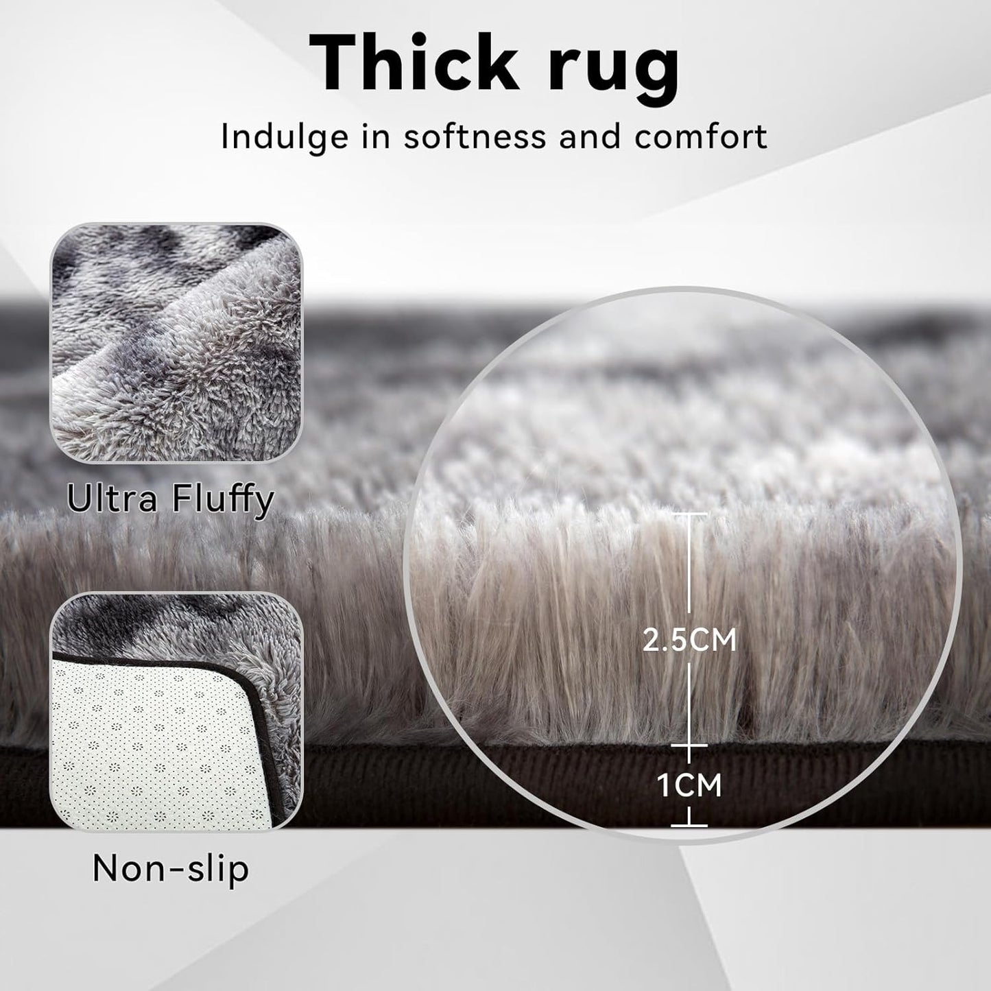 Rugs Living Room Large Rugs Bedroom Anti Skid Rug Shaggy Soft Rug for Living Room Bedroom Play Area Kids Room Luxury Decorative (Dark Grey, 180x270cm)